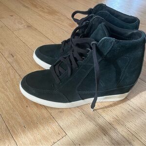 Women's Black Suede Wedge High-Top Sneakers